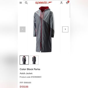 Speedo Color Block Parka Jacket Fleece Lining Water Resistant XS Retail $150